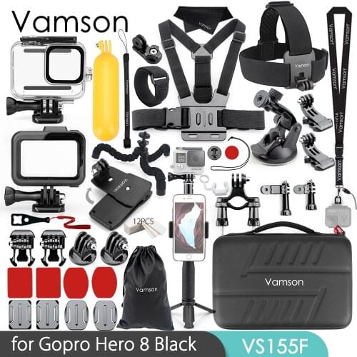 Vamson for Gopro Hero 8 Accessories Kit Set Tripod Monopod Head Cheat Strap Bag Adapter Mount for Go pro 8 Action Camera VS155
