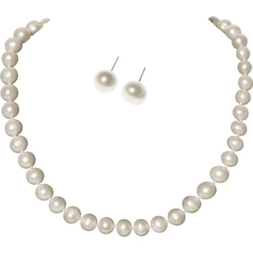 YACQ 8.5-9mm Freshwater Cultured Pearl Choker Necklace Stud Earrings Sets 925 Sterling Silver Jewelry Gift for Women 20" Or 18