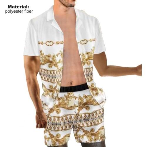Beach Outfit Digital Print Quick Dry Men Lapel Buttons Shirt Shorts Set for Holiday Casual Loose Sets Summer Clothing