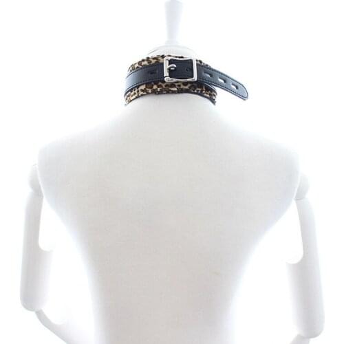 Leather Leopard Sex Collar Slave Restraint Posture Neck Collar Adult Bdsm Bondage Product Sex Toys For Couples Adult Games