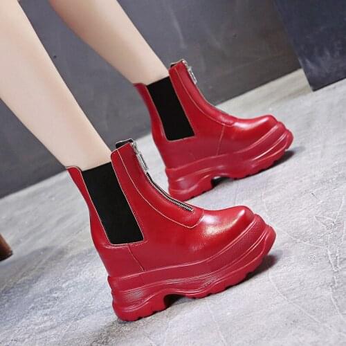 New Platform Sneakers 2021 Leather Casual Shoes Hidden Increasing Chunky Shoes Autumn 9CM High Heels Warm Fur Shoes Women 34-39