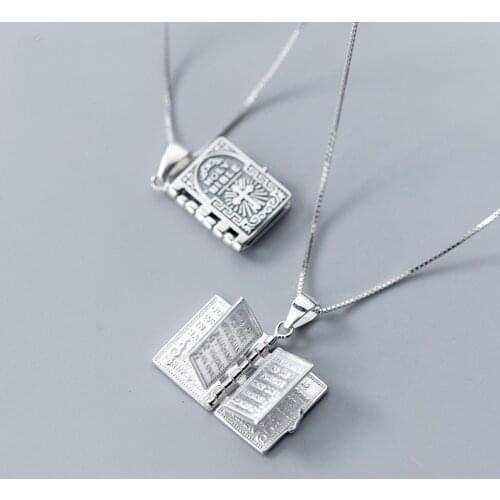 925 Sterling Silver Oratio Dominica Bible Openable Pendant Necklace The Lords Prayer Can Open Christian Jewelry High Quality