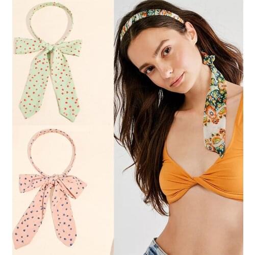 Fabric Bow Headband Tassel Ribbon Hairband Female Fairy Temperament Printing Color Matching Hair Bundle Fashion Hair Accessories