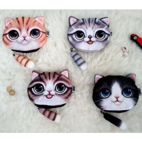 Hot On Sale New 3D HD Printing Cat Face Zipper Case Children Coin Purse Lady Cute Wallet Pouch Women Girl Makeup Buggy Bag