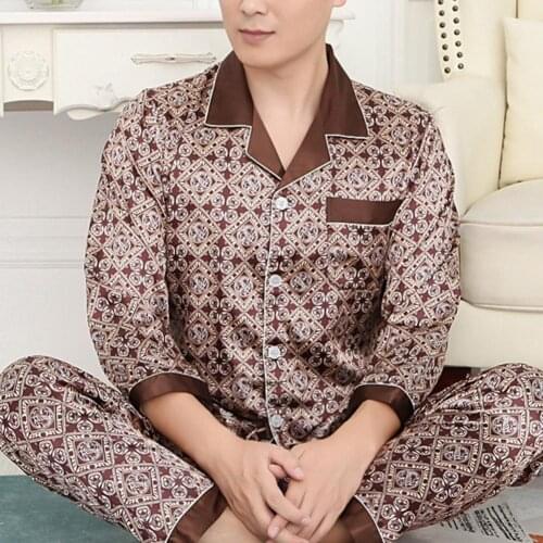 Mens Designer Pajamas 2021 for Men Nightwear Long Sleeve Sleep Tops Trousers Thin Ice Silk Pajamas Men Sleepwear Set Pijama Set