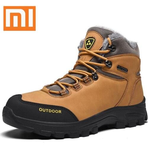 Xiaomi Mens Boots Winter Warm Plush Mens Waterproof Snow Boots Non-Slip Hiking Shoes Casual Lace-Up Breathable Sports Shoes