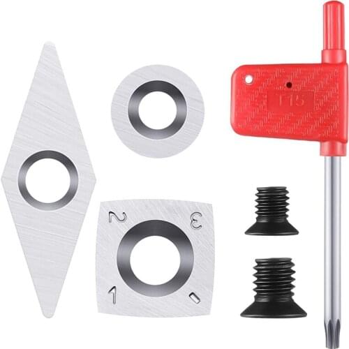 3Pcs Carbide Cutters Inserts Set Carbide Cutters for Woodturning Combination Set Include Square Round and Diamond Shaped