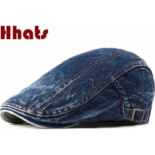Solid Washed Denim Flat Men Cap Blank Vintage Newsboy Style Ivy Cap Cabbie Gatsby Peaked Cap Boina Beret Hat Jean Summer Visor