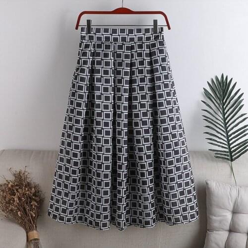 Plaid Print Pleated Skirt Female Elastic High Waist Zipper Organza Black Midi Skirt Fashion Ladies Korean Style Skirts for Women