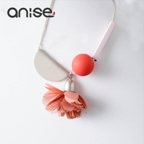 Simple Cloth Flower Pendant Necklace Sweater Chain Geometric Handmade Beaded Wood Necklace For Women collares mujer collier fem