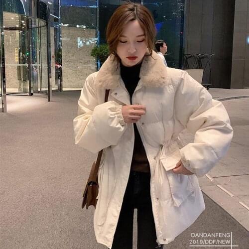 Down cotton clothing women 2021 new winter loose thickened waist cotton clothing medium-length coat