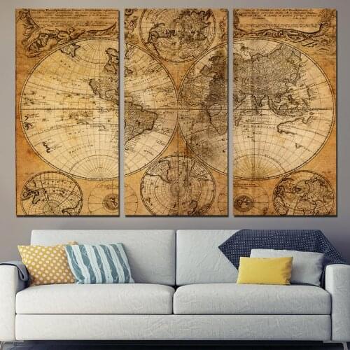 Retro Vintage World Map 5d full square round diy diamond painting Cross Stitch diamond embroidery needlework home decor 3pcs