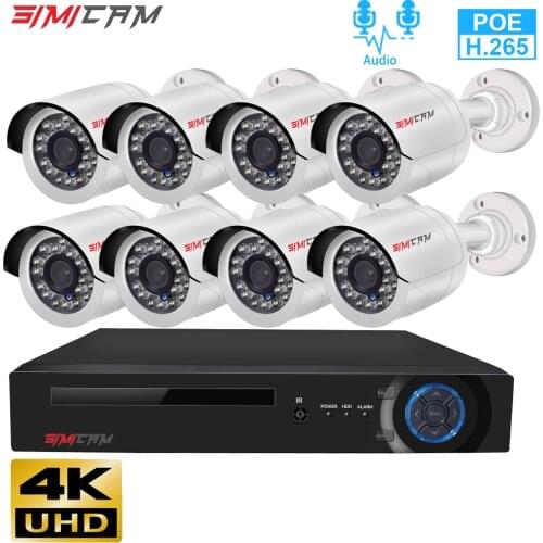 4K PoE Security Camera System 2/4/6/8pcs Wired 8MP/4MP Outdoor PoE IP Cameras H.265 8MP 8Channel 4KNVR Video Surveillance System