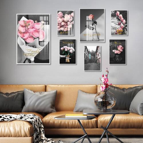 No Framed Modern Flowers Canvas Art Painting Prints Wall Decorative Posters Nordic Grey Background Pictures Office Home Decor