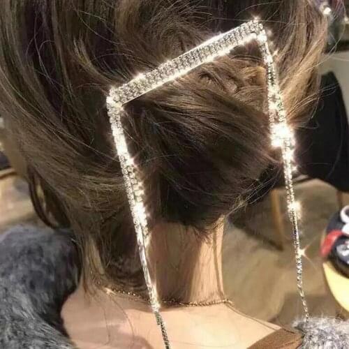 Rhinestone Long Tassel Chain Hair Pins Barrettes Hair Clips Accessories For Women Girl Lady wedding Party Prom Hair Jewelry Gift