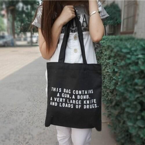 THIS Bag Contains Shoulder Bags Pure Color Letters Canvas Bag Stylish Shopping tote Bag Student Crossbody slogan fashion Bag