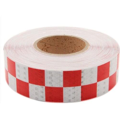 5cm*50m Reflective Hazard Tape Reflective Tape Caution Warning Tape White Red Checkered Design Square Self-adhesive Sticker Film