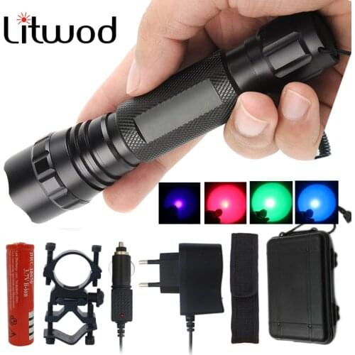 Tactical Led Flashlight XM-L2 U3 5000Lm Zoom torch Aluminum Remote Switch 5 emitting colors white green red blue For Hunting