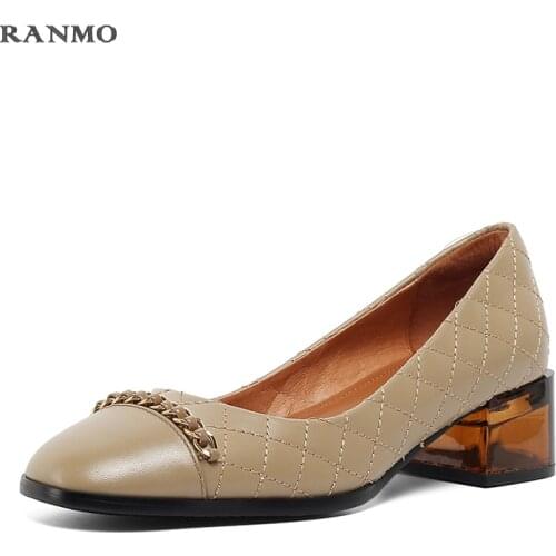 Shoes Woman Heels Women Round Toe Pumps Shoes Fashion Metal Chain Decor Shoes Crystal Heel Footwear Spring New 2021 Party Shoes