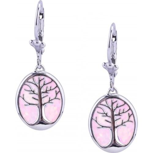 FYJS Unique Female Anniversary Gift Silver Plated Tree of Life Water Drop Earrings 5 Colors Opalite Opal Jewelry