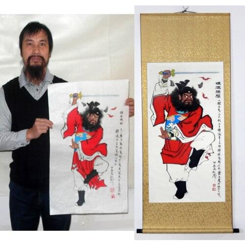 Southeast Asia TOP efficacious Talisman Exorcise evil spirits house town Zhong Kui God # 100% handpainted FENG SHUI ART painting