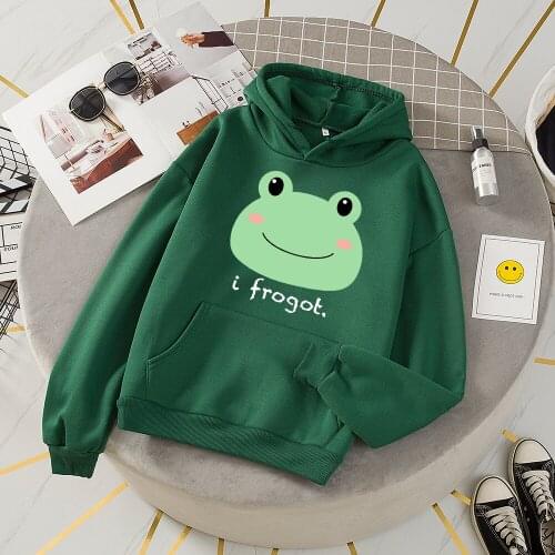 Autumn Winter Oversized Sweatshirt Women Funny Frog Letter Hoodies Harajuku Warm Hooded Pullover Pink Womens Korean Hoodie