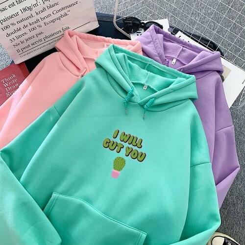 Cactus Letters Print Sweatshirt Women Hoodie Cute Hip Hop Kawaii Harajuku Oversized Womens Warm Hoodies Tops Clothes Jogging