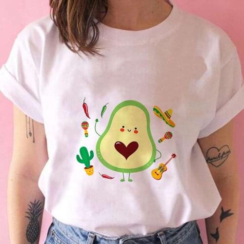 Avocado That Loves Life Graphic WomenS T Shirts Hipster Short Sleeve Harajcku Camiseta Clothing Women Hip Hop Autumn Top