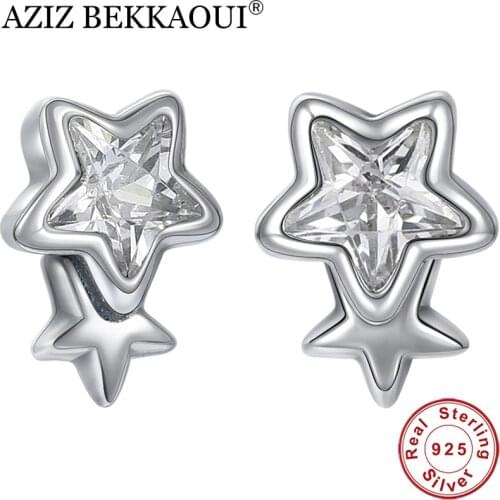 AZIZ BEKKAOUI 925 Sterling Silver Double Star Crystal Stud Earrings for Women Silver Earrings for Girl Engagement Jewelry Gift