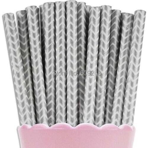 100pcs Mixed Colors Printed Silver Chevron Paper Straws, Cheap Vintage Decorative Party Metallic Paper Drinking Straws Christmas