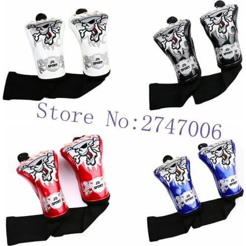 2pcs /set golf fairway wood headcover FW head cover skull fairway wood cover with interchangeable tag number 4 colors