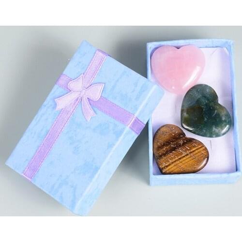 3 Mixed Heart-Shaped Stone Natural Crystal And Quartz Heart Shape Figurine Wedding Favors Gifts Healing Reiki Decor Accessories