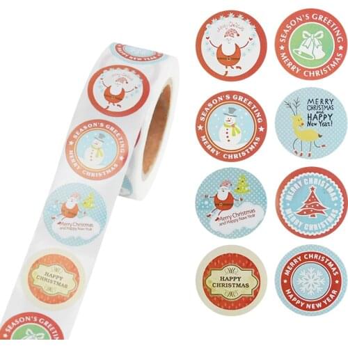 500Pcs/roll Merry Christmas Cartoon Santa Snowman Seal Labels DIY New Year Gift Baking Decor Stationery Thank You Stickers