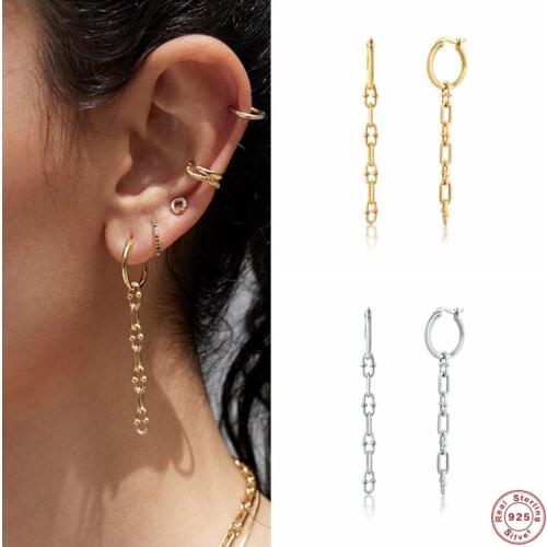 Aide 925 Sterling Silver New Design Long Chain Dangle Earrings Jewelry Fashion Gold Circle Drop Earrings Accessories For Women