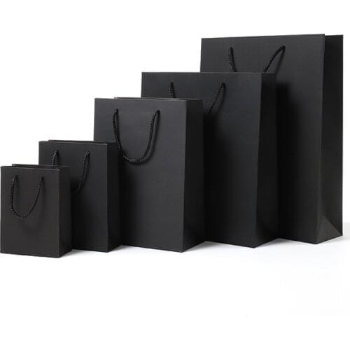 Black High Quality Simple Paper Gift Bag Kraft Paper Bags Candy Box Wedding Christmas Birthday Party Gift Packing Reusable Bags
