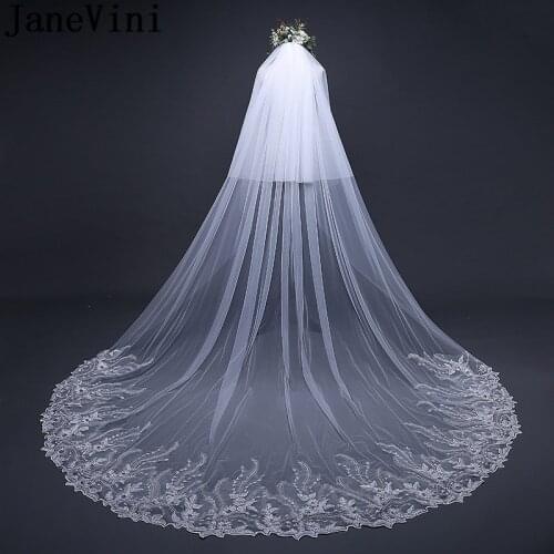 JaneVini Shiny Wedding Veil with Sequins Bride Two Layers Long Bridal Veils Cathedral 3M Women Lace Tulle Face Veil Accessories