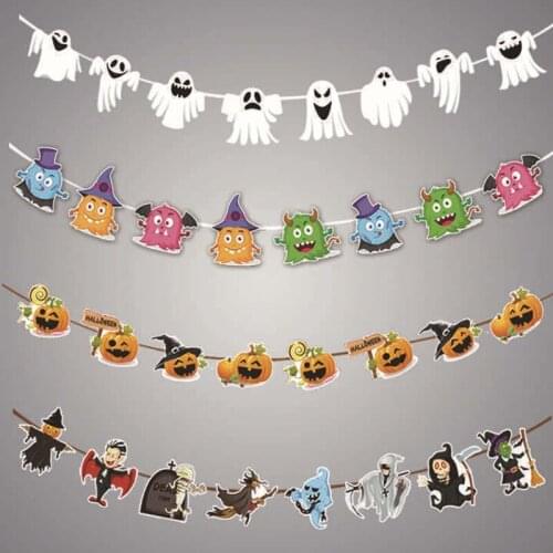 Halloween Cartoon Banner Glittery Ghost/Monster/Pumpkin/Witch Hanging Party Decoration Trick or Treat Paper Burlap 2.9m WWO