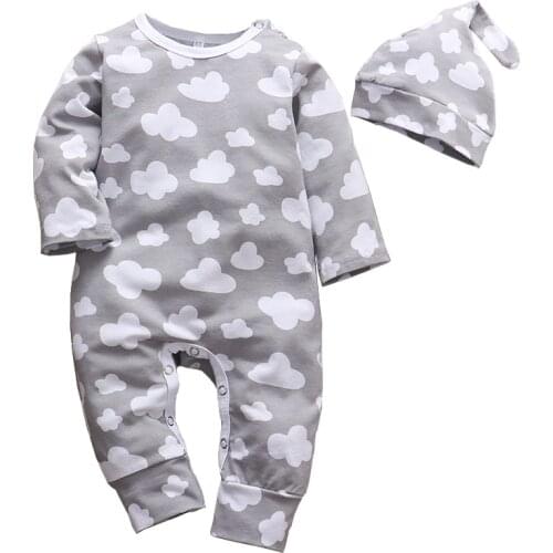 New Born Baby Boy Girl Romper Long sleeve Cloud Pattern Hat Autumn Clothes Set Newborn Infant Jumpsuit Toddler Clothing Outfits