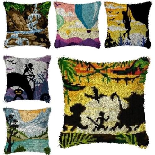Latch Hook Cushion Kits landscape Pillow Case Crochet Hobby & Crafts DIY Yarn for Embroidery Cushion Cover Sofa Bed Pillows