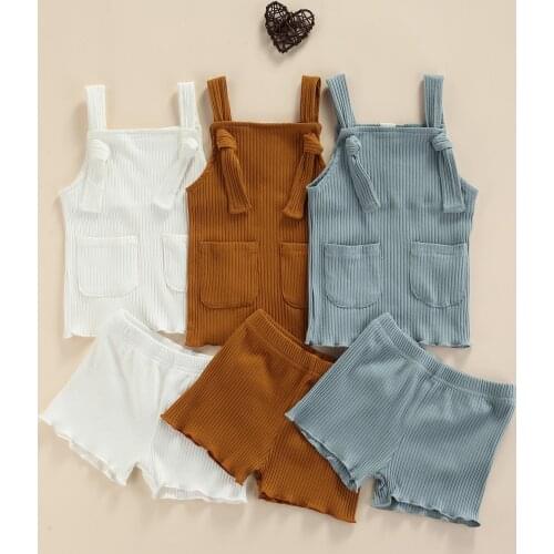0-24M Summer Unisex Baby Clothes Sets Newborn Infant Boy Girl Solid Color Sleeveless Rib Knit Tank Tops + Shorts 2pcs Outfits