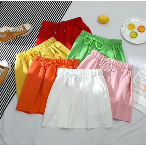 Summer Sports Shorts Women Casual Solid Drawstring Basic Shorts High Waist Loose Shorts For Girls Cool Breathable Pants M-2XL