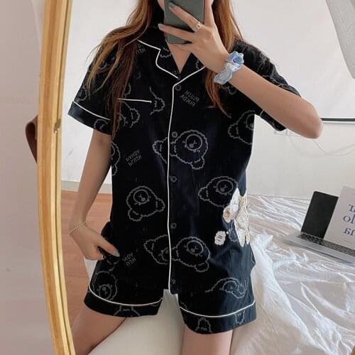 Summer Ladies Pyjamas Set Short Sleeve Shorts Cute Bear Print Homewear Korean Lovely Girl Sleepwear Casual Pyjamas Femme