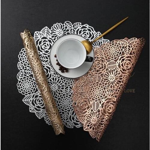 Place Mat Wide Application Foldable PVC Flower Hollow-carved Dinner Mat for Kitchen