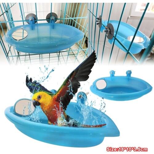 Mini Plastic Bird Cage Bath Basin With Mirror For Small Bird Parrot Bathtub