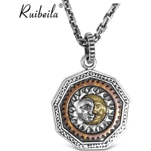 Ruibeila fashion 925 silver moon sun god pendant eye of God Hip Hop Gear men necklace trend jewelry jewelry gift