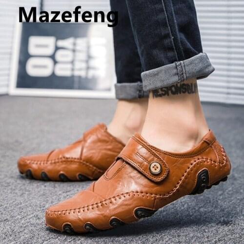 2019 Fashion Leather Mens Shoes Casual Flat Men Shoes Waterproof Shoes Men Lazy Loafers Men Soft Moccasins Genuine Leather
