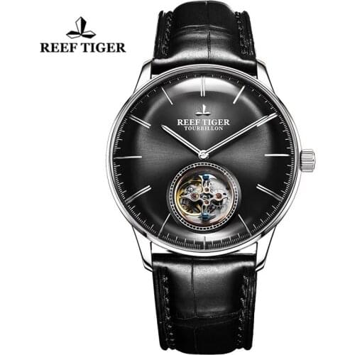 Reef Tiger/RT Hot Brand Luxury Top Real Tourbillon Mechanical Watch Genuine Leather Strap Automatic Men Watch reloj hombre
