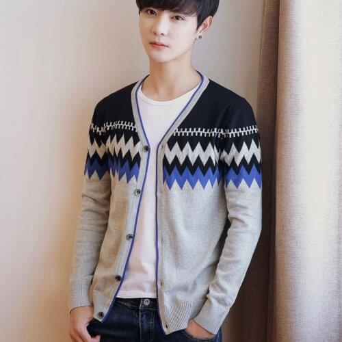 Mens knitted cardigan coat casual striped cardigan sweater trim body line clothing V collar mens tide plus size M--XXXL