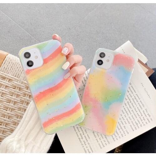 Colorful Rainbow Soft Phone Case For iPhone 12 11 Pro Max 7 8 Plus X XR XS Max SE2020 Graffiti Shiny Epoxy Shockproof Back Cover