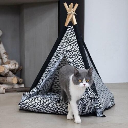 New Canvas Pet House Soft Pet Tent for Dogs Puppy Cat Bed Teepee Nest Cat Shed Dog Tent Kennel with Cushion Cute Pet Supplies